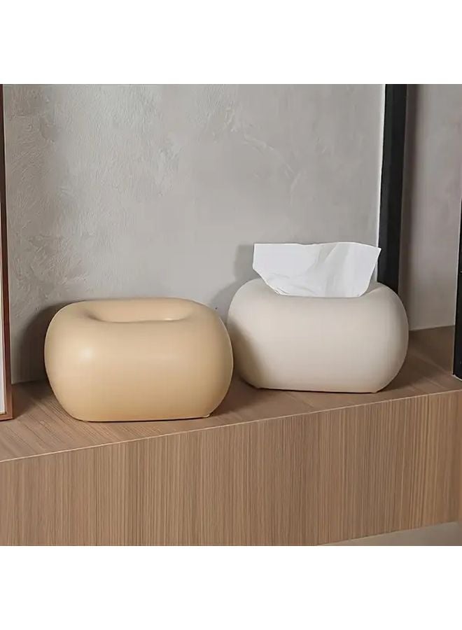 حامل علبة المناديل الخزفي البيج على شكل بيضاوي مع بطانة ناعمة لغرفة المعيشة أو الحمام - Image 2